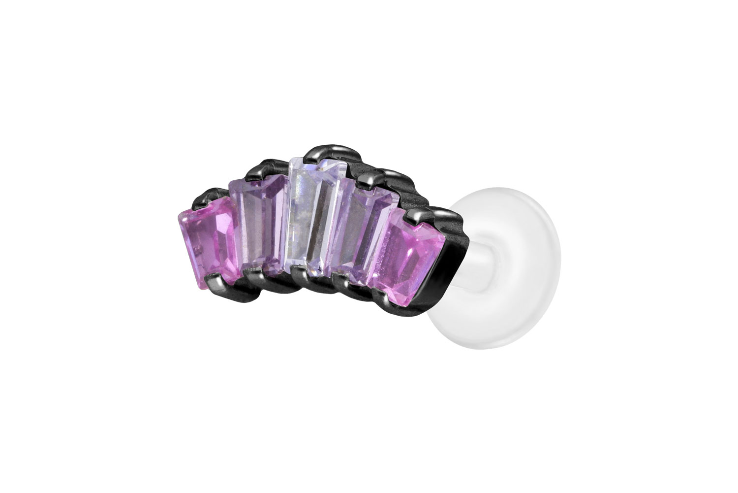 PTFE Labret Piercing mit Innengewinde + Titan-Aufsatz 5 EINGEFASSTE KRISTALLRECHTECKE